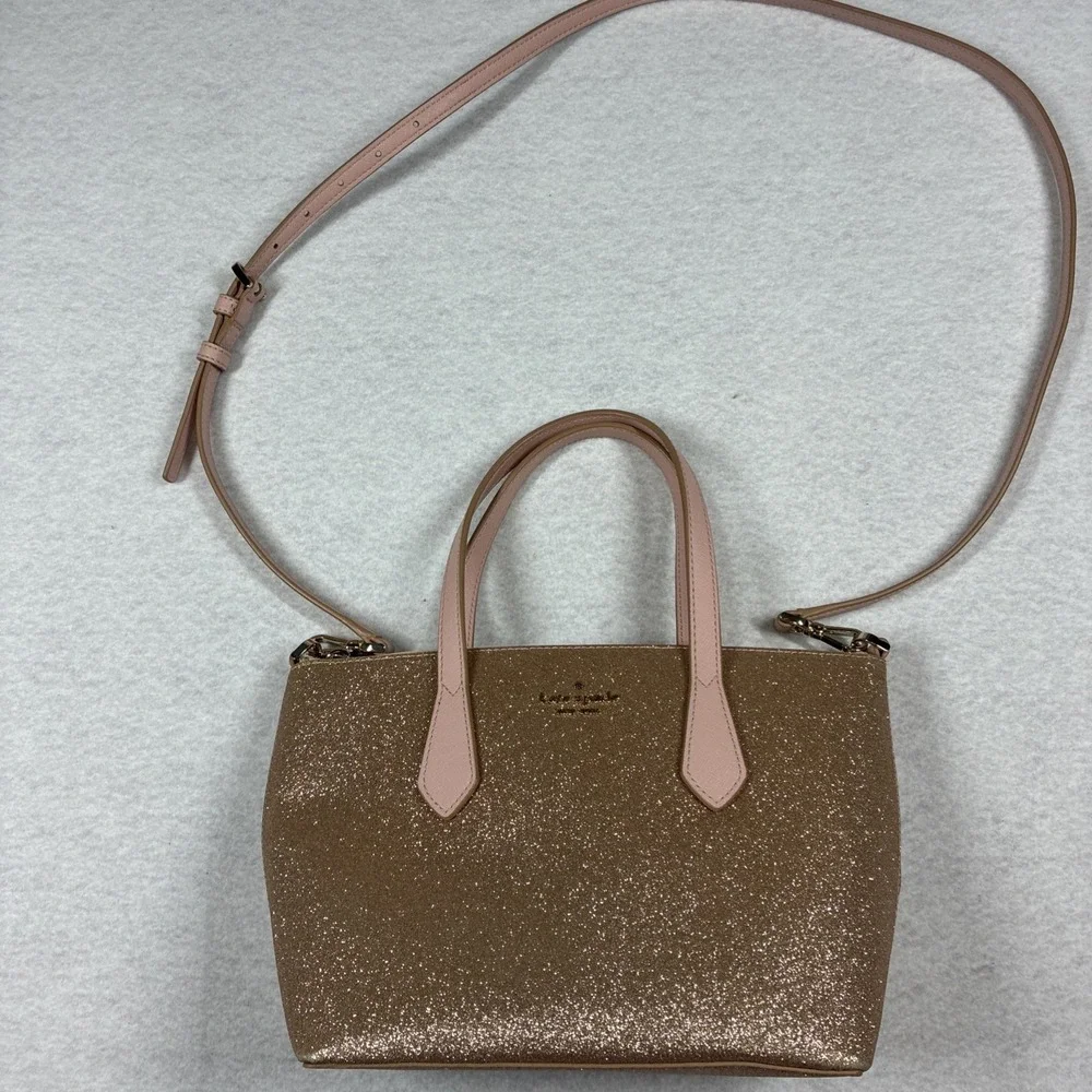 Kate Spade Joeley Satchel Tote Pink Rose Gold Glitter Shoulder Crossbody Strap